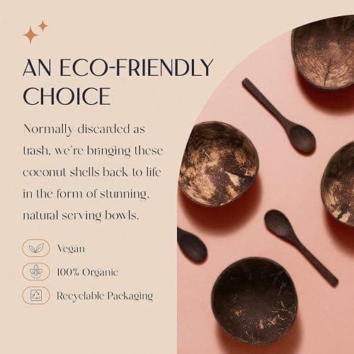 COCOBOWLCO Coconut Bowl Set with Wooden Spoons – White Elephant Gifts For Adults, Christmas Gifts. Eco-Friendly Acai Bowls, Yogurt Bowls & Smoothie Bowl – Ideal for Ninja Creami (4, Polished) thumbnail 3