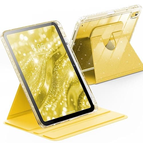 INFILAND Case for iPad A16 11-inch 11th Generation, iPad 10th Generation Case 10.9 Inch for Kids, Girls, 360 Rotating Cute Glitter Cover with Crystal Clear Back, Pencil Holder (Yellow) - Image 1