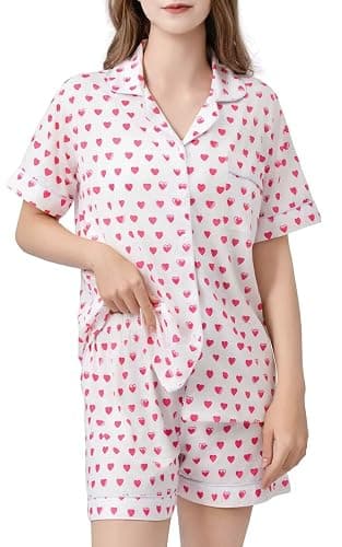 Womens Pajamas Set Button Down 2 Piece Cute Monkey Bunny Y2k Preppy Heart Pjs Sets Lounge Comfy Sleepwear thumbnail 3