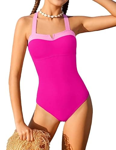 Shallmu Girls One Piece Swimsuits Color Block Dual Crossback Straps with Cover Up Skirt Girl's Swimwear 9-16Y - Image 1