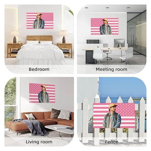 Custom Pink American Flag Personalized American Flag Themed Wall Decor Banner For Room Customizable To Add Your Photos Or Text.Size(2x3/3x5/4x6/5x8ft) thumbnail 3