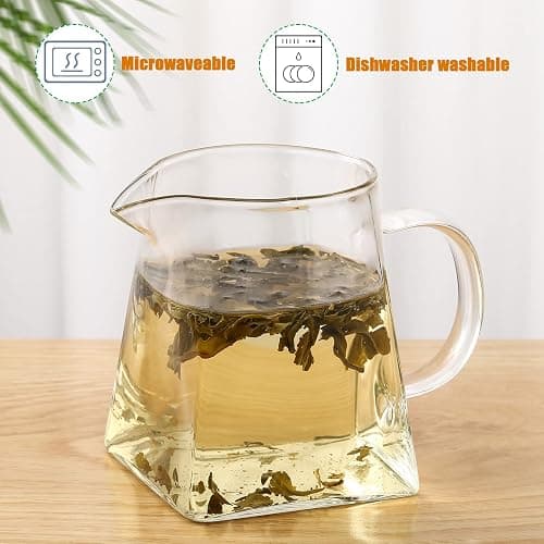 Leinuosen 2 Pcs Small Glass Creamer Pitcher with Spout Milk Frothing Pitcher Elegant Shaped Glass Coffee Tea Milk Creamer Jug Creative Milk Frother Cup(square Style,350 Ml) thumbnail 4