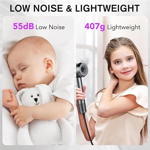 Aowoka High-Speed Hairdryer 110,000 RPM Ionic Hair Dryer with 3 Speed 3 Heat Setting，Hairdryers with Diffuser and Concentrator Nozzle for Women Man Gray thumbnail 5