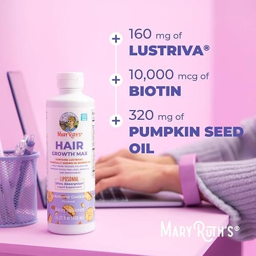 MaryRuth Organics Women's Hair Growth MAX Liposomal | with Lustriva® + Biotin 10000mcg + Pumpkin Seed Oil | Thicker Hair | Hair Care | Wrinkles, Fine Lines, Skin Care | Ages 18+ | 15.22 Fl Oz thumbnail 7