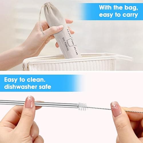 20 Pack Reusable Stainless Steel Metal Straws,10.5" & 8.5" Reusable Drinking Straws with 20 Silicone Tips 5 Straw Brushes 1 Travel Case,Eco Friendly Extra Long Metal Straw Fit for 20 24 30 oz Tumbler thumbnail 6