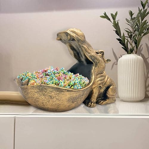 aboxoo Hippo Statue Home Resin Hippopotamus Figurine Sculpture Table Art Decoration Sundries Key Container Storage Box (Gold) thumbnail 2