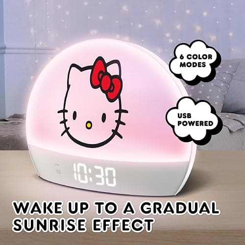 Hello Kitty Sunrise Alarm Clock - Multicolor Lights, USB Charging, LED Display, and Snooze Function thumbnail 2