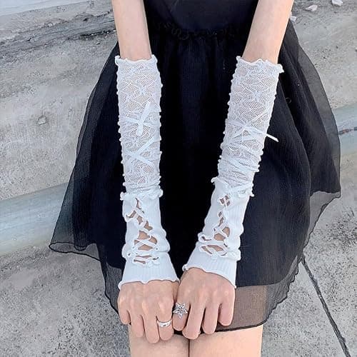OCUH Y2K Accessories Cutecore Grunge Gloves for women Goth Fingerless Ripped Long Sleeve Cosplay Lolita Cute Arm Warmers thumbnail 3