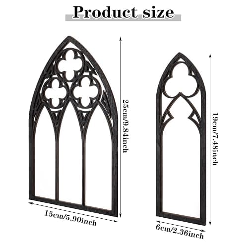 BOUMUSOE 3 Pack Gothic Mirrors, Cathedral Arch Frame, Tiny Gothic Room Decor - 9.8 inches Spooky Decorative Rustic Wall Hanging for Bedroom & Bathroom thumbnail 3