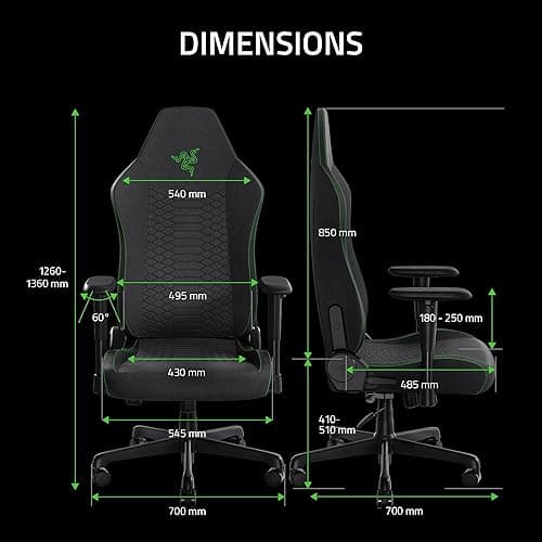 Razer Iskur V2 X Ergonomic Gaming Chair: Built-in Lumbar Support - Widened Seat Base - High Density Foam Cushions - Adjustable 152 Degree Recline - 2D Armrests - Plush Fabric Finish - Black thumbnail 3