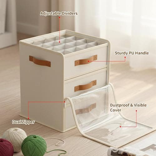 Temlum Yarn Storage Organizer with 3 Stackable Trays & Adjustable Dividers | Yarn Storage Container for Yarns, Crochet Hooks, Knitting Needles, Crochet Accessories thumbnail 3