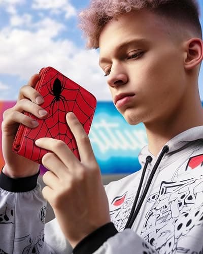 Bistup Cute Leather Wallet for Boys - Cool Credit Card Cash Id Holder Rfid Blocking Bifold Small Wallets With Coin Pocket Slim for Teens Little Boy Youth Cartoon Unique Red Kawaii Design thumbnail 2
