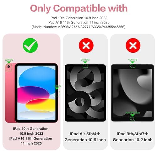 Vobafe Case for iPad A16 11th Generation 11 Inch 2025/iPad 10th 10.9" 2022 | with Pencil Holder, PC Clear Hard Back Cover, Slim Trifold Stand Case Support Touch ID, Auto Wake/Sleep, Pink thumbnail 2