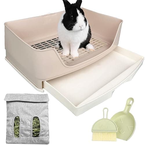 Oleisert Large Rabbit Litter Box Bunny Litter Box, Potty Training for Rabbits Litter Pan with Drawer, Rabbit Bedding Toilet for Adult Guinea Pig, Ferret, Bunny and Other Animals (Brown) - Image 1