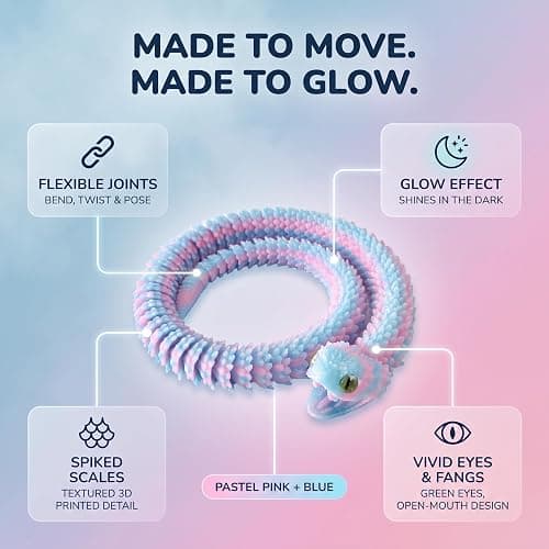 Dpcirk 35.5in Oversized 3D Printed Snake Model with Movable Teeth(Rainbow) | and flexible joints, reptile animal figurine, boy toys age 6-8,Articulated Fidget Toy thumbnail 5