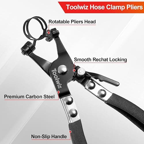Toolwiz Hose Clamp Plier, Heavy Duty Hose Clamp Tool with Locking Device | Black Non-Slip Handle, Removal and Installation Tool for Ring-Type and Flat-Band Hose Clamps thumbnail 4