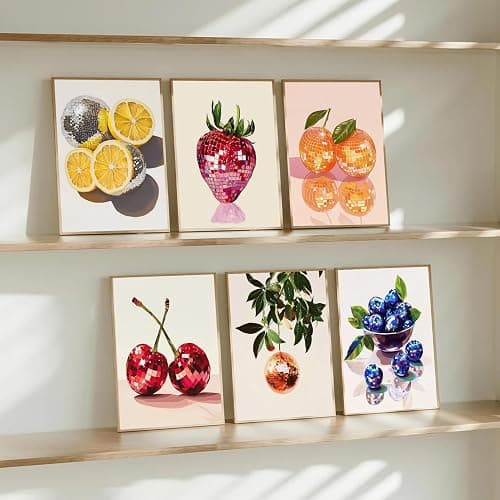6Pcs Disco Fruit Wall Art funky fruit wall decor pictures Kitchen Poster Preppy Trendy Prints Strawberry lemon cherry Painting Artwork for Living Room Bathroom Girls Room Decoration 8x10in - Poster - 10L"x8W" thumbnail 7