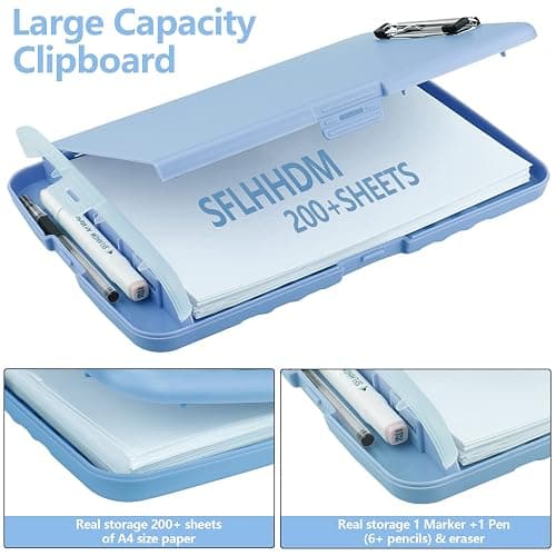 Clipboard with Storage, A4 Binder Nursing Clipboards with Pen Holder, Heavy Duty Storage Clipboard with Low Profile Clip, Clipboards Folder Side-Opening, Smooth Writing Clip Board (Lake Blue) thumbnail 3