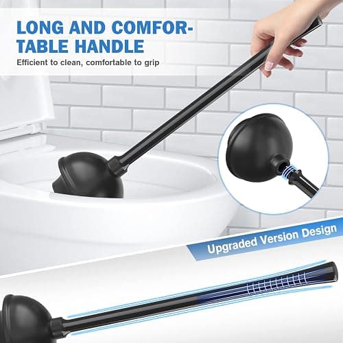 Toilet Plunger and Brush, Bowl Brush and Heavy Duty Toilet Plunger Set with Ventilated Holder, 2-in-1 Bathroom Cleaning Combo with Modern Caddy Stand for 5.7-inch Toilet Drain(Black, 2 Set) thumbnail 6