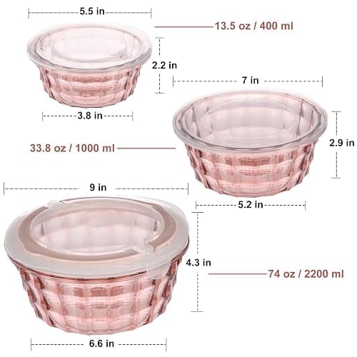 Taiuloo 3-Piece Salad Bowls with Lids, BPA Free Plastic Meal Prep Containers To Go for Lunch, Kitchen Food Storage & Serving Bowls for Salad, Snack, Fruit, Veggie, Pink thumbnail 3