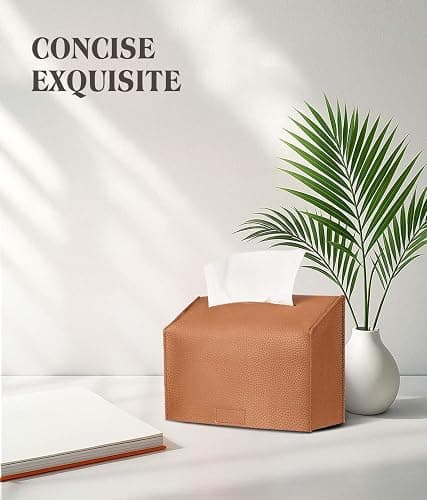 Livelab Paper Towels Cover Compatible with Kleenex Disposable Paper Hand Towels, PU Leather Tissue Box Holder Dispenser for Tabletop, Bathroom, Car, Office (Brown) thumbnail 3