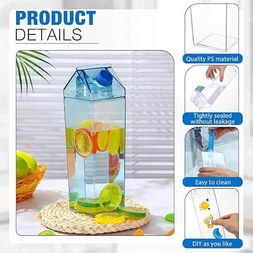 Remerry 3 Pcs Milk Carton Water Bottle Square Plastic Coffee Portable Reusable Milk Carton Cup Leakproof Juice Bottle thumbnail 3