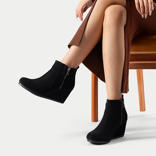 DREAM PAIRS Women's Suede Low Wedges Ankle Boots thumbnail 8