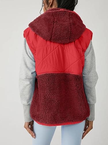 Imily Bela Womens Winter Sherpa Fleece Vest Stand Collar Button Down Sleeveless Jacket Casual Hooded Coat Outerwear thumbnail 6