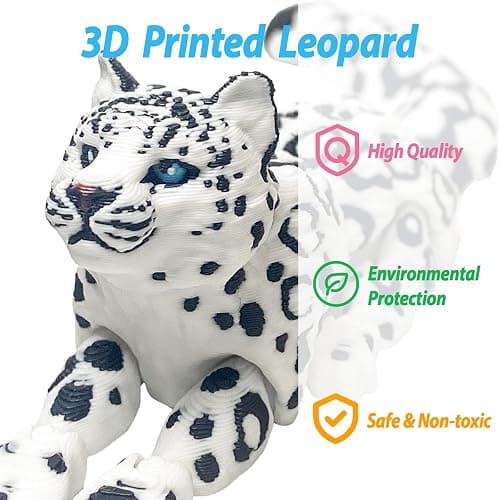 BuQueHM 3D Printed Animals – 8in Snow Leopard Flexible Articulated 3D Animals for Stress Relief & Unique Desk Decor thumbnail 4