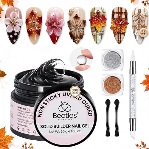 Beetles 3D Gel Nail Art, 30g Clear Solid Builder Nail Gel & Sculpting Pen | 5 in 1 Non-Sticky Hand Sculpting Building 3D Nail, for Beginner DIY UV Nails at Home, Crystal Orb Gifts for Women - Image 1