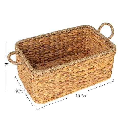 Household Essentials Rectangular Handwoven Water Hyacinth and Seagrass Basket with Handles, Natural thumbnail 4