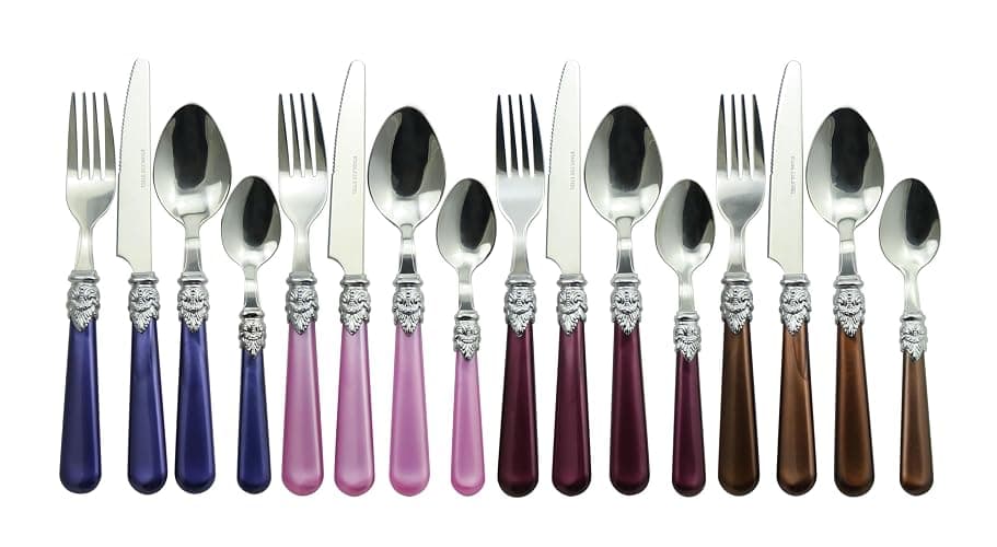 The Original Brink House Gala Mix & Match Stainless Steel Cutlery Set with High-Sheen Baroque Handles / 16 pieces with Metal Stand, Lifestyle utensils set for home, first apartment, dorm, dinner party - Image 1