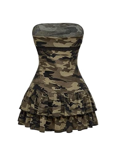 SOLY HUX Women's Y2k Camo Tube Mini Dress Strapless Sleeveless Layered Ruffle A Line Going Out Party Dresses thumbnail 3