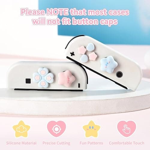 WISHAVEN ABXY Buttons Sticker Joystick Cover Caps, Cross D-Pad Button Caps Silicone Thumb Grips Set Compatible with Nintendo Switch/OLED Controller - Star Baby(Pink ＆ Blue) thumbnail 2