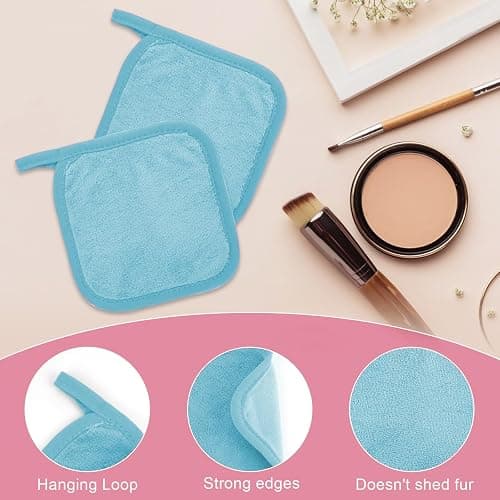Puomue Makeup Remover Cloth 12 Pack, Ultra Soft and Reusable Microfiber Makeup Remover Towels for All Skin Types, Perfect Face Towels for Women, 6 Inch X 6 Inch, Blue thumbnail 3