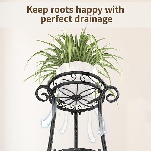 LASZOLA 3 Tier Black Metal Plant Stand for Multiple Large Planters Indoor Outdoor Organizer, Heavy Duty Tall Flower Stand for Corner Patio Bathroom Office, Modern Sturdy Vertical Iron Rack, Cat Proof thumbnail 6