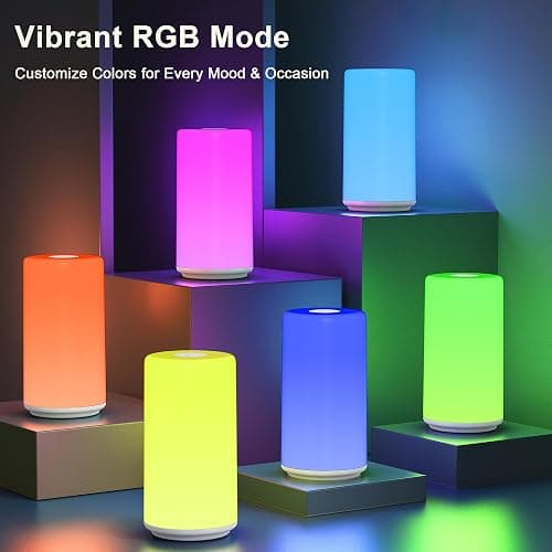 Touch Bedside Table Lamp, [RGB Mode] 3 Way Dimmable Warm White Lights for Bedroom, Multi-Color Smart Nightstand Lamp Desktop LED Lamp for Living Room Home Gifts thumbnail 4