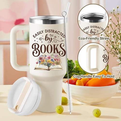 ROSTANTEN Book Lovers Gifts for Women - 40 oz Tumbler with Lid & Straw - Bookish Gifts for Readers Book Club Gift Books Themed Reading Gift for Librarian - Insulated Travel Cup 40oz thumbnail 5