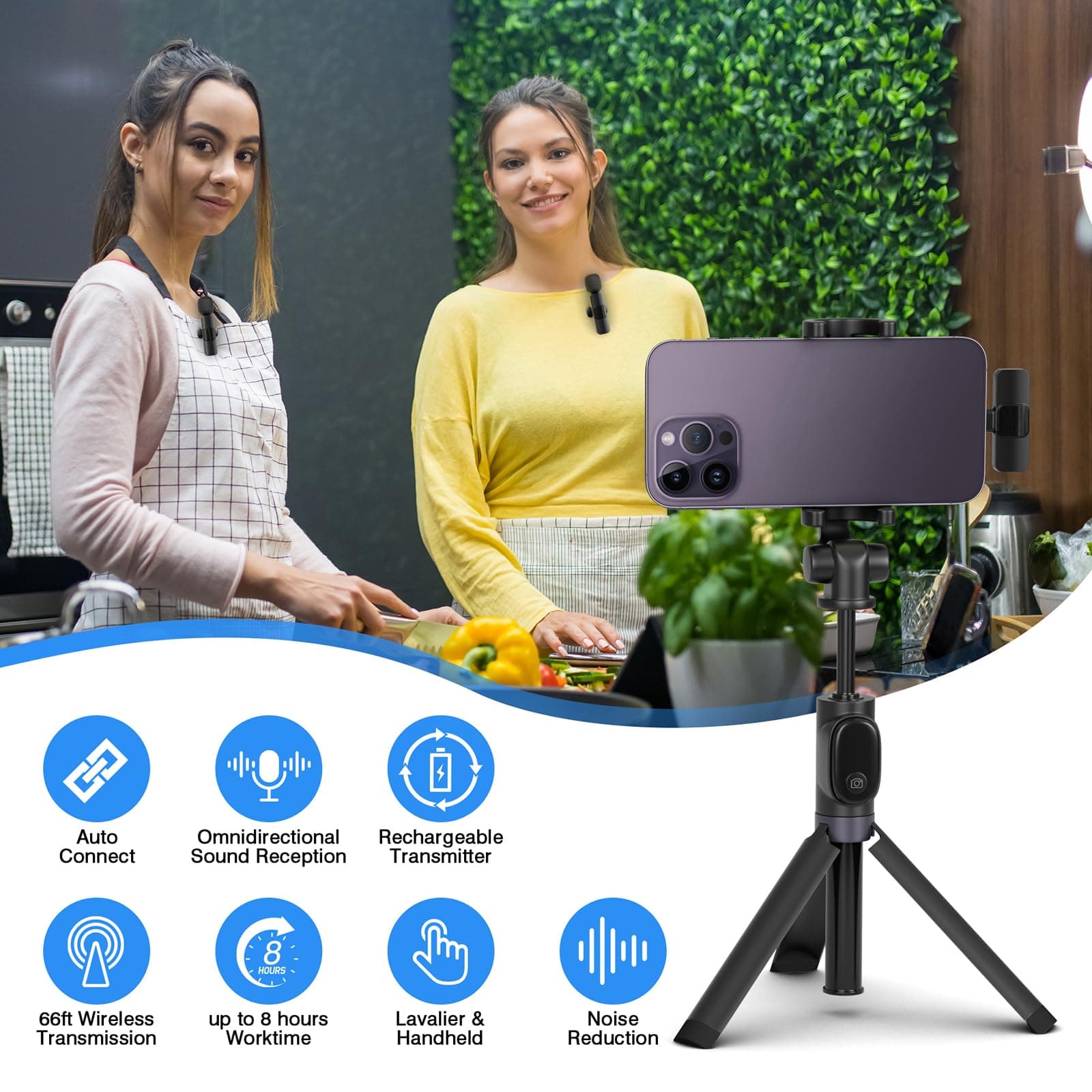 Professional Wireless Lavalier Lapel Microphone for iPhone, iPad, Cordless Omnidirectional Condenser Recording Mic for Video Recording, Live Streaming, Interview Podcast Vlog YouTube Tiktok(2 Pack) thumbnail 6