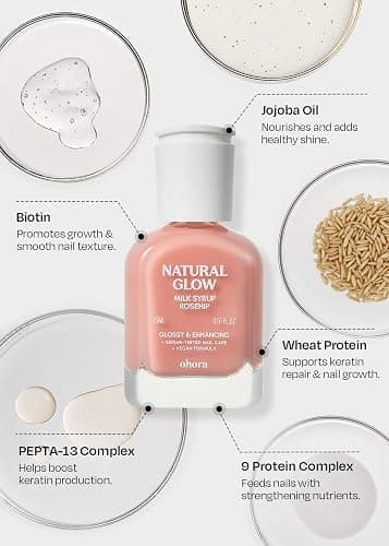 ohora Natural Glow Milk Syrup Nail Strengthener (Rosehip) - Tinted Nail Hardener for Brittle, Damaged Nails, Quick-Dry Glossy Finish, Nail Repair & Growth, 15 mL thumbnail 7