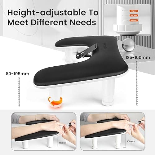 JODSONE U-Shaped Black Arm Rest for Nails Tech with Rotating 360°Built-In Phone Holder and Adjustable Nail Arm Rest Detachable Manicure Hand Rest for Salon Design thumbnail 3