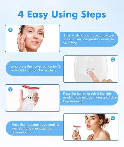 SDKWDH Red-Light-Therapy-for-Face-and-Neck, 7 Color Face Massager Tool for Wrinkles, Double Chin, Vibrating Facial Massager with Thermals for Skin Care, Glossy White thumbnail 6