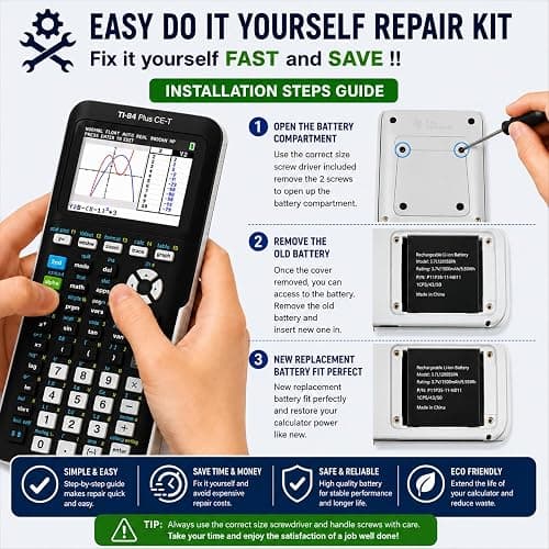 TI-84 Plus CE Battery Replacement Fit Texas Instruments TI-84 Plus CE C Graphing Calculator, TI NSpire CX/CX II/CX CAS, P11P35-11-N01 & 3.7L12005SPA Battery, Fix Dead Power Issue & Error Validating OS thumbnail 9