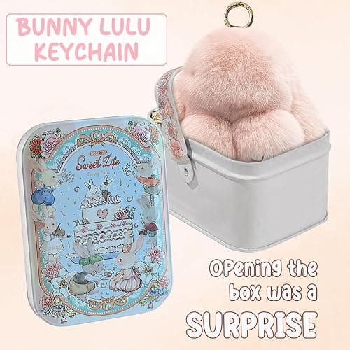 jewsuva Bunny Keychain, Bunny Keychain with Tin, Bun-ny Cute Plush Key Chain, Handmade Soft Pompom Charms thumbnail 2