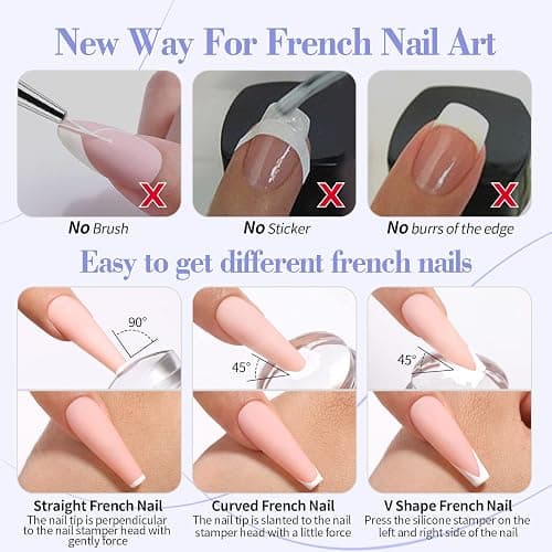 BORN PRETTY French Tip Nail Stamp 6PCS Art Stamper With Scrapers | Silicone Stamping Long & Short Jelly Stamper Kit for French Manicure Home DIY Art Salon thumbnail 4