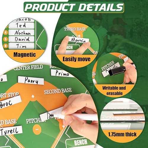 HIGHRAZON Magnetic Baseball Coach Clipboard, Dry Erase Coach Lineup Board, Premium Tactical Baseball Coaching Board with 40 Lineup Cards and Marker, Dugout Display Softball Coaching Accessories thumbnail 4