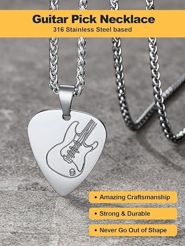 U7 Hip Hop Punk Music Necklace, Guitar Pick/Guitar/Microphone/Headphone Pendant with Chain for Men & Women, Stainless Steel R&B Music Jewelry, Silver/Gold/Black, Customizable thumbnail 4