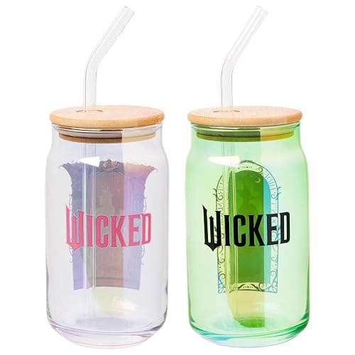 Silver Buffalo Wicked Featuring Elphaba and Glinda She's So Good and Don't Hide Your Magic 2 Pack Glass Jar Tumbler with Bamboo Lid and Glass Straw, 16 Ounces thumbnail 2