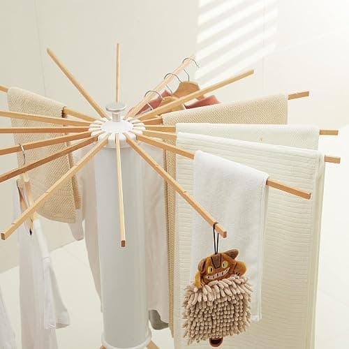 JOOM Tripod Clothes Drying Rack, Garment Rack Portable and Foldable Space Saving Laundry Drying Rack - Drying Rack Clothing Floor Folding Balcony Bedroom Household Wooden thumbnail 2