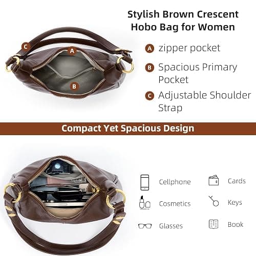 Small Hobo Purse for Women, Cute Retro Crescent Shoulder Bag with Zipper | Soft Vegan Leather with an adjustable strap, roomy interior, and zip pocket for daily essentials thumbnail 8